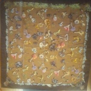 Hermes Brown Champignons Scarf by F.de la Perriere and A. Gavarni